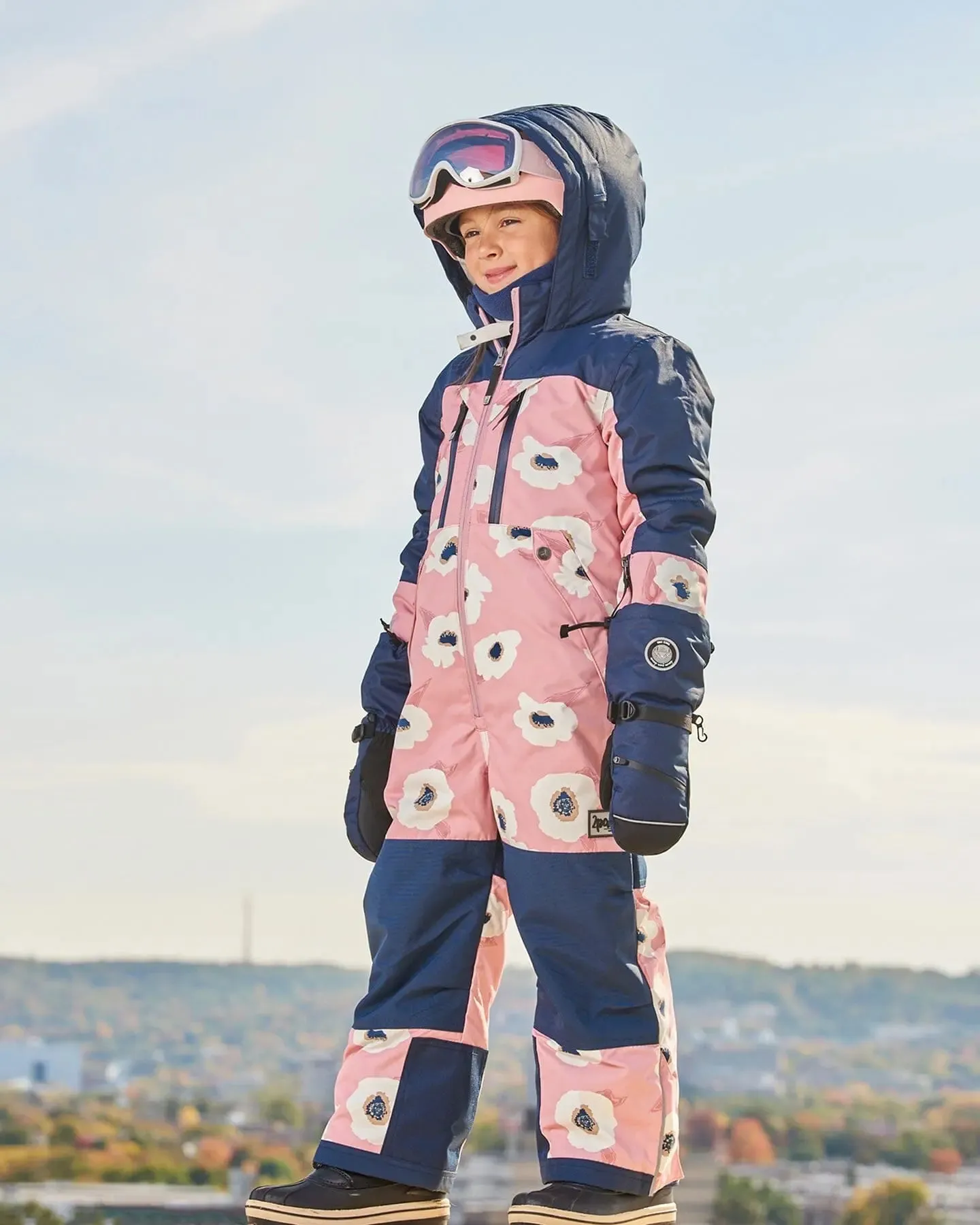 One Piece TEKNIK Snowsuit Pink Printed Off White Flowers