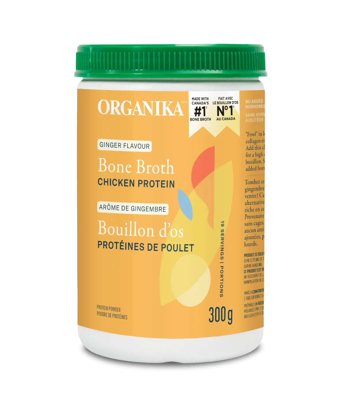 Organika Chicken Bone Broth, Ginger Protein Powder, 300g