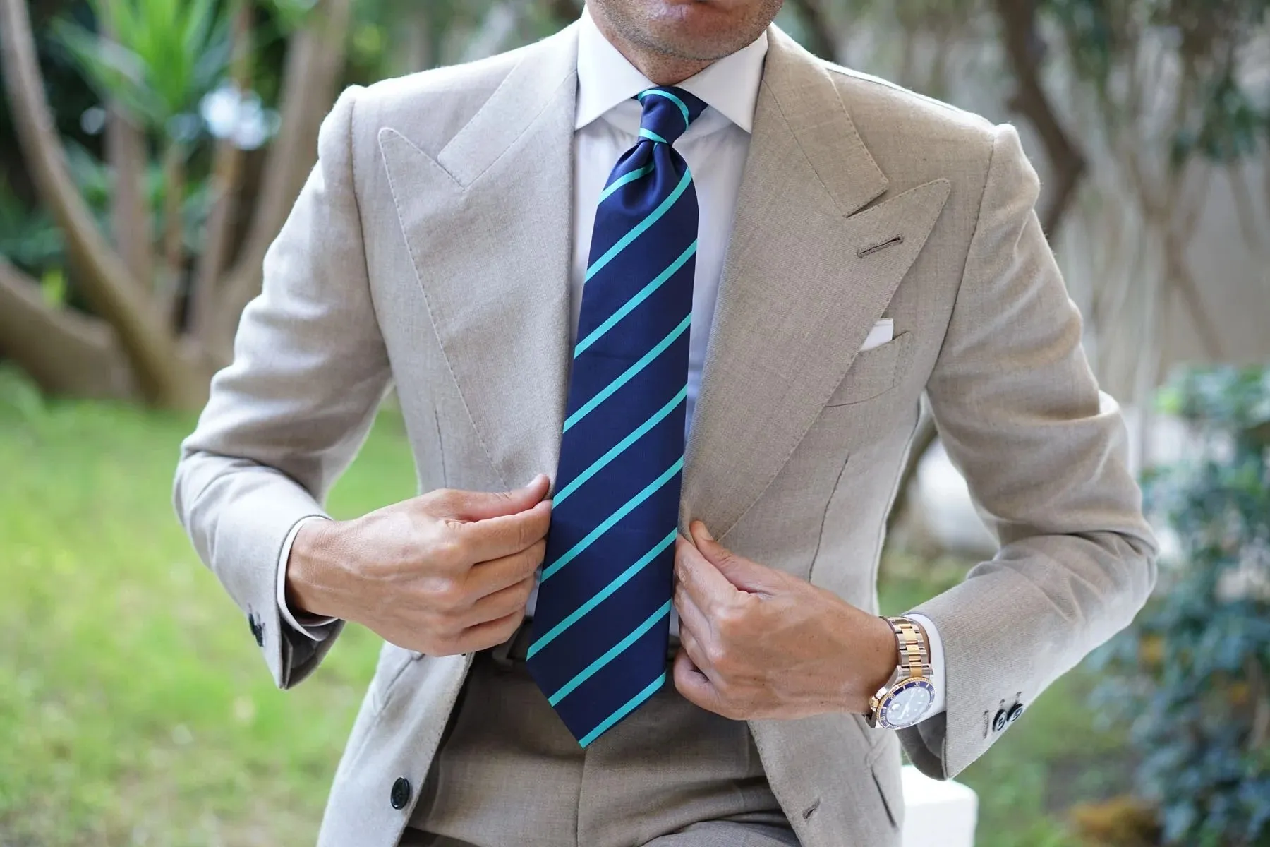 OTAA - Pencil Stripe Tie - Navy with Aqua Blue