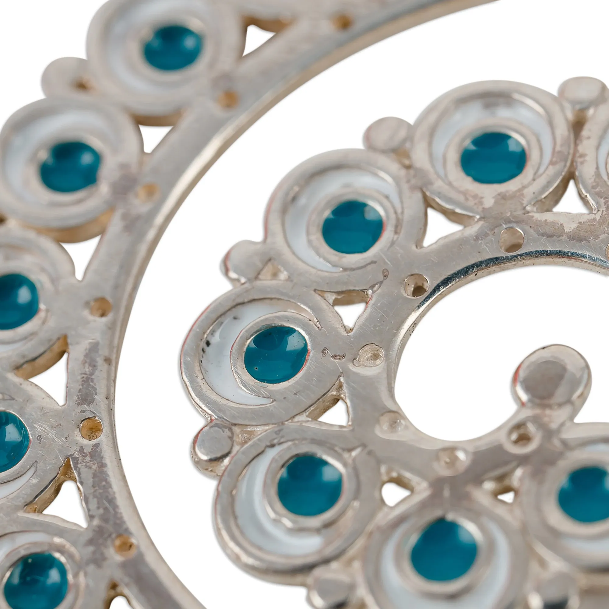 Peacock-Inspired Teal Sterling Silver Half-Hoop Earrings - Uzbekistan's Nimbus | NOVICA