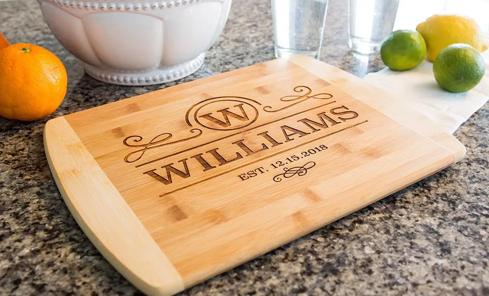 Personalized 11x14 Bamboo Cutting Board with Rounded Edge (Modern Collection)