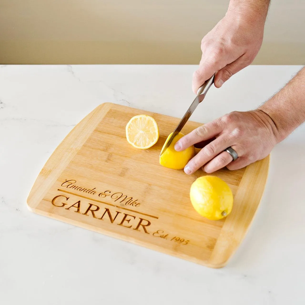 Personalized 11x14 Bamboo Cutting Board with Rounded Edge (Modern Collection)