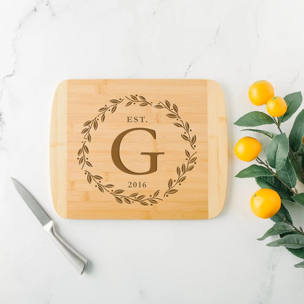 Personalized 11x14 Bamboo Cutting Board with Rounded Edge (Modern Collection)