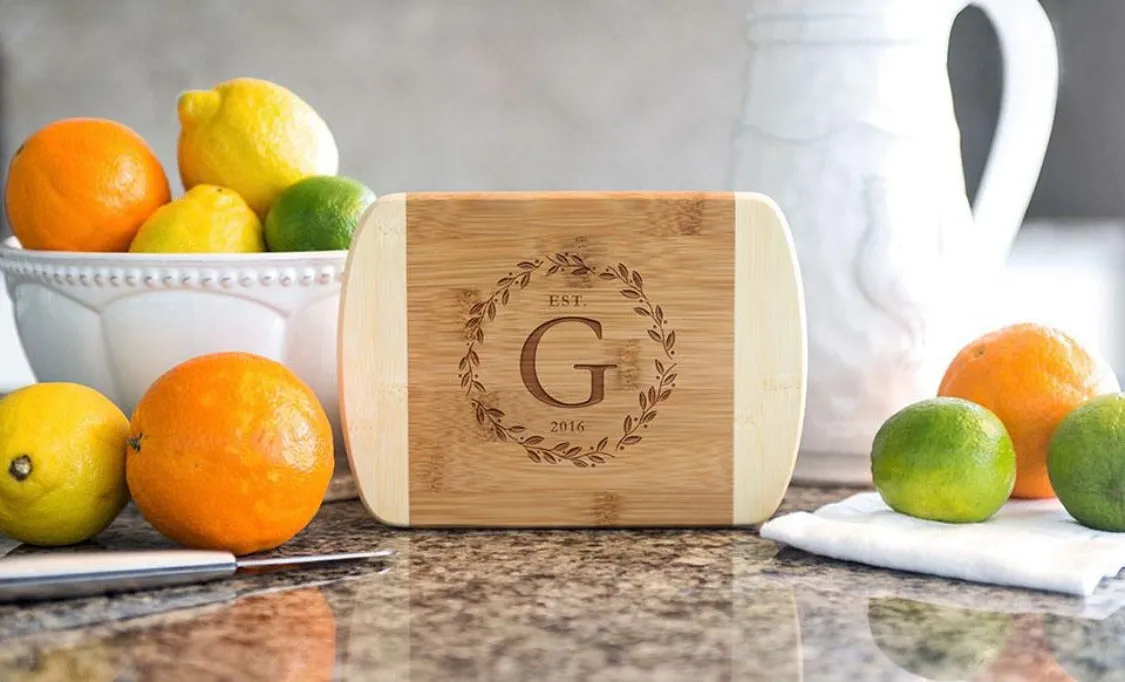 Personalized 6x8 Bamboo Cutting Board with Rounded Edge (Modern Collection)