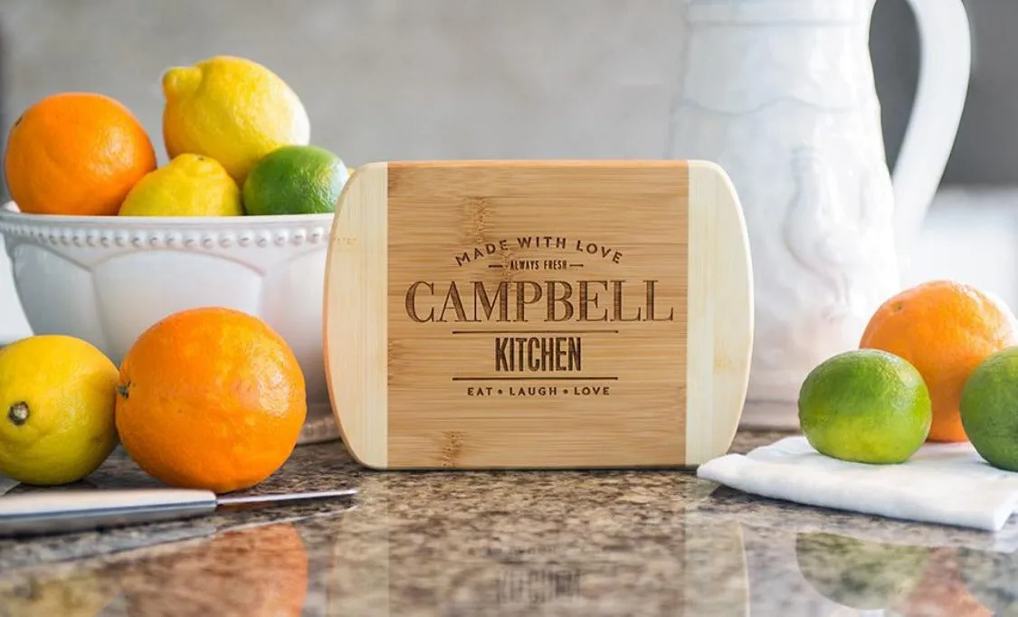 Personalized 6x8 Bamboo Cutting Board with Rounded Edge (Modern Collection)