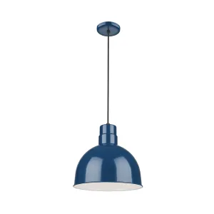 R Series 12" Cord Hung Deep Bowl Shade Pendant Light Navy Blue Finish