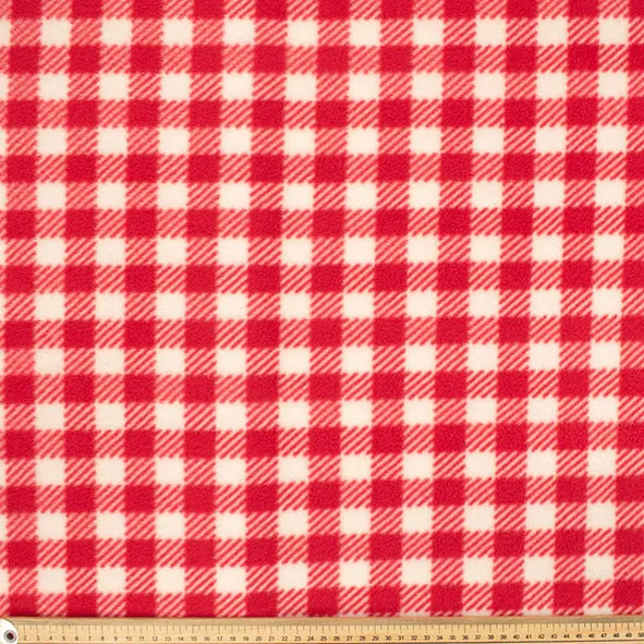 Red & White Gingham Checks Printed Polar Fleece DSN #42