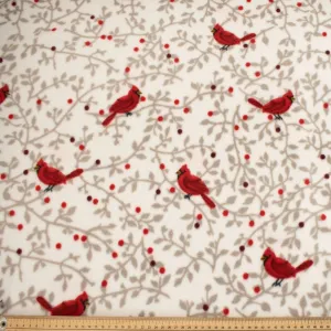 Red Birds on Grey Printed Polar Fleece Design 35