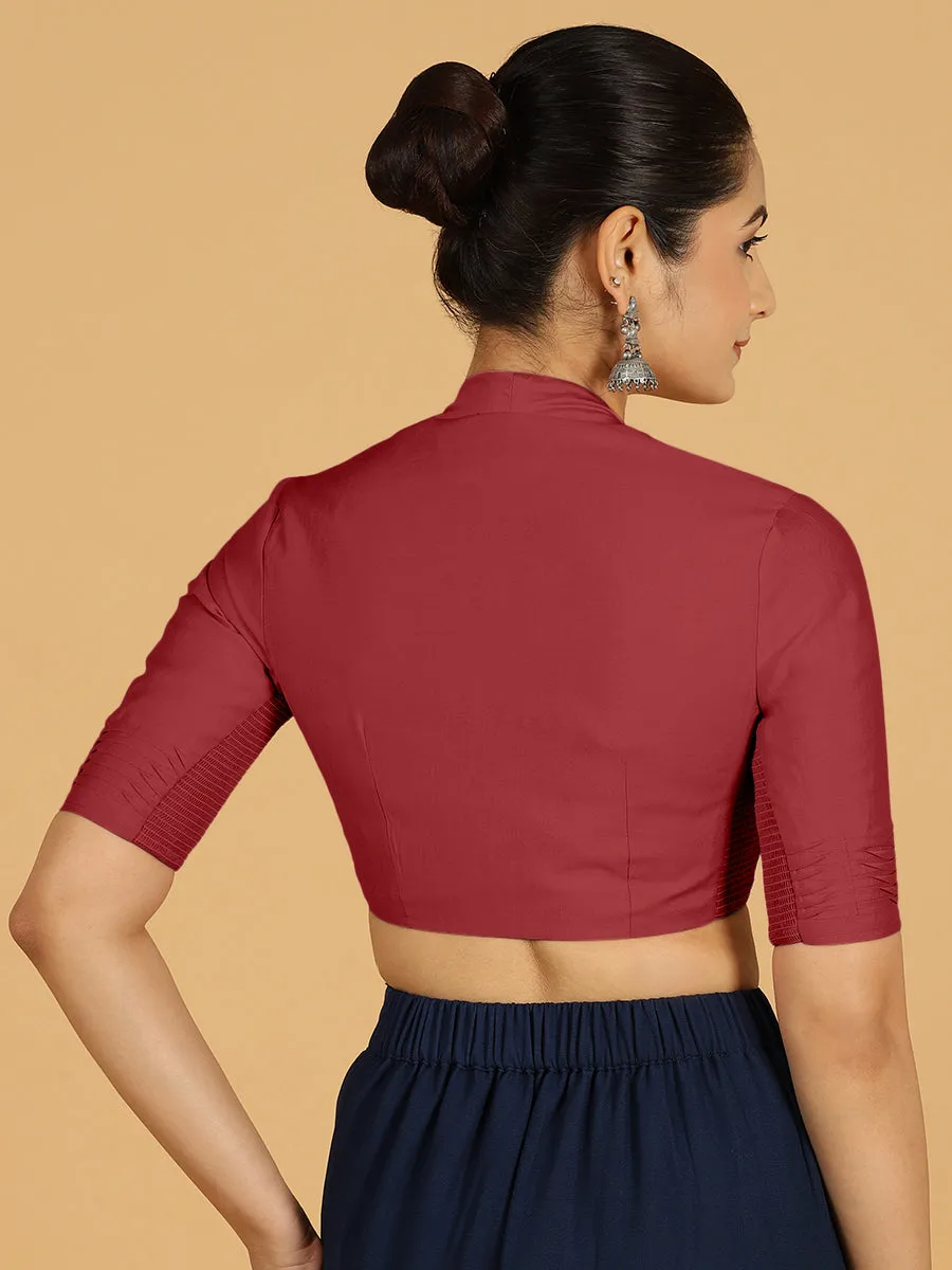 Salma x Rozaana | Elbow Sleeves Saree Blouse in Scarlet Red
