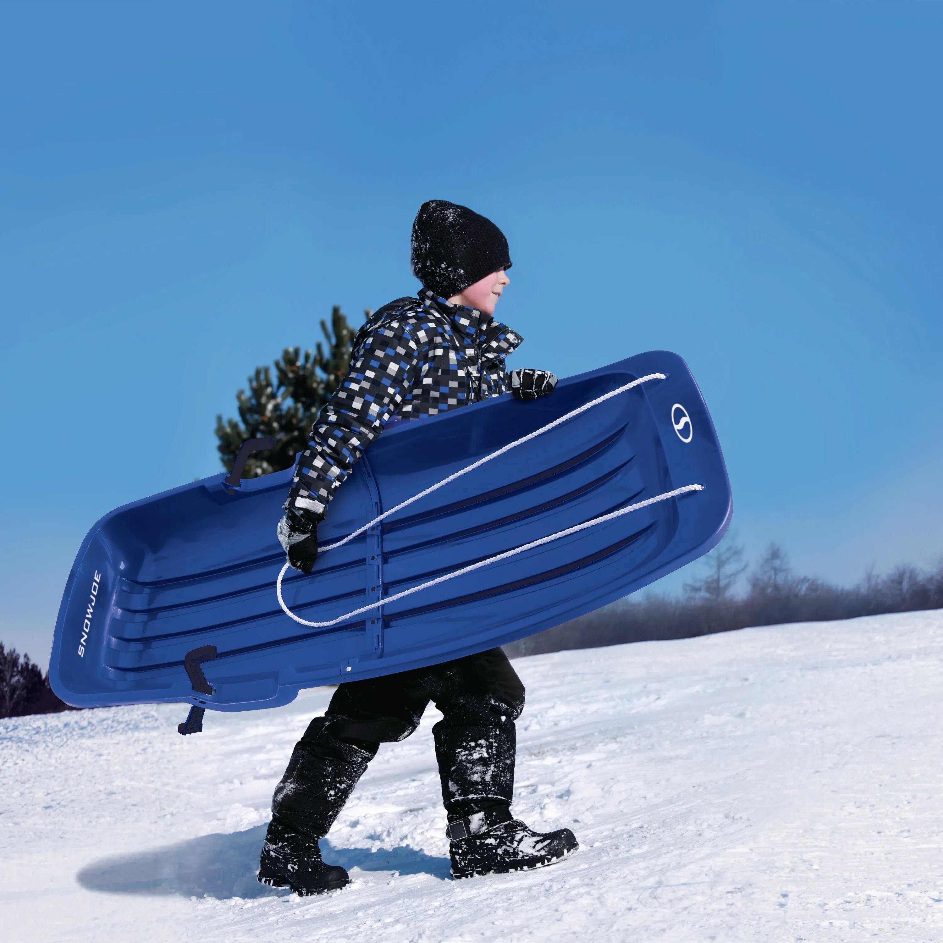 Snow Joe SJ-SLD48-SJB Snow Sled for Kids 4 & Up | Fits 2 Riders | 48-inch (Blue)