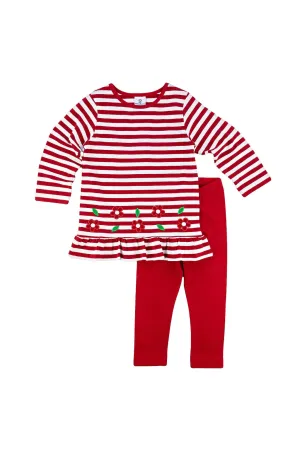 Stripe Tunic With Flowers And Leggings