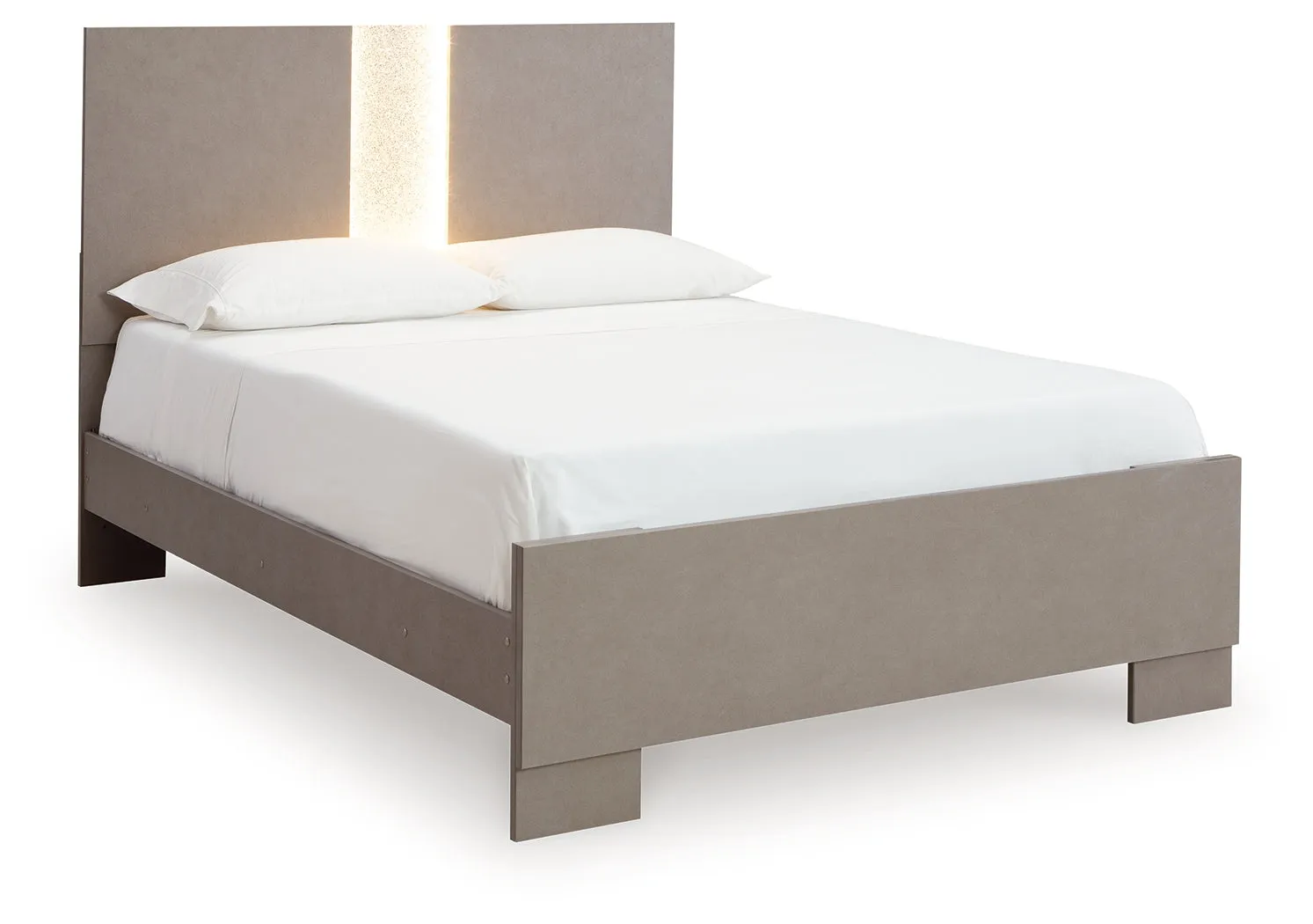 Surancha Full Panel Bed with Mirrored Dresser and 2 Nightstands in Gray