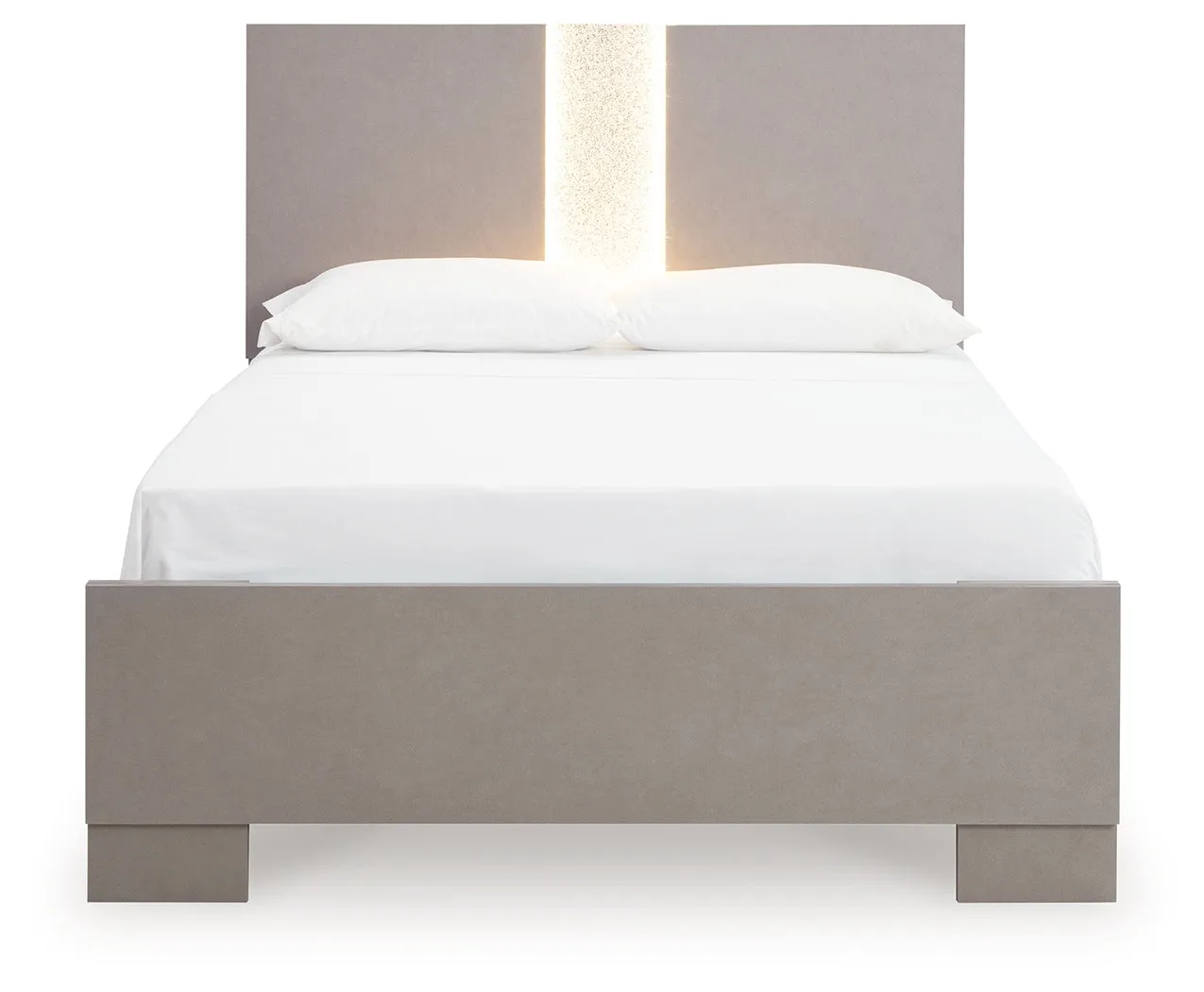 Surancha Full Panel Bed with Mirrored Dresser and 2 Nightstands in Gray