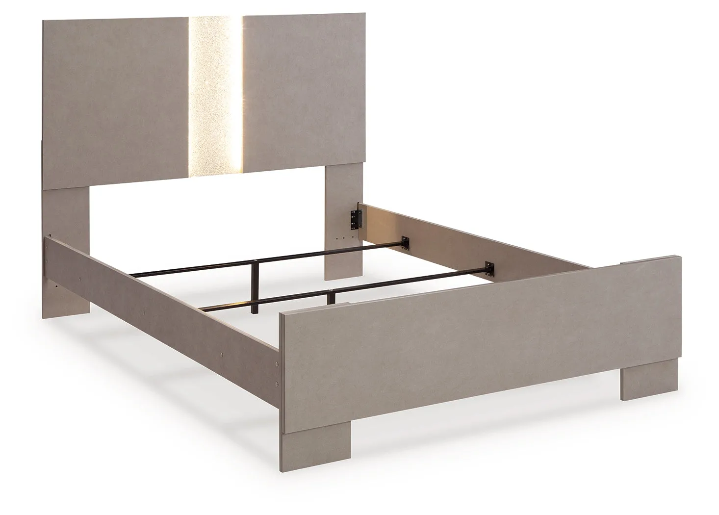 Surancha Full Panel Bed with Mirrored Dresser and 2 Nightstands in Gray