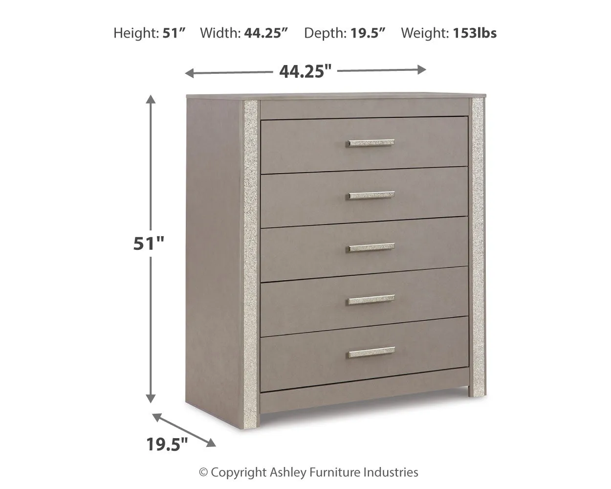 Surancha Queen/Full Panel Headboard with Mirrored Dresser, Chest and 2 Nightstands in Gray
