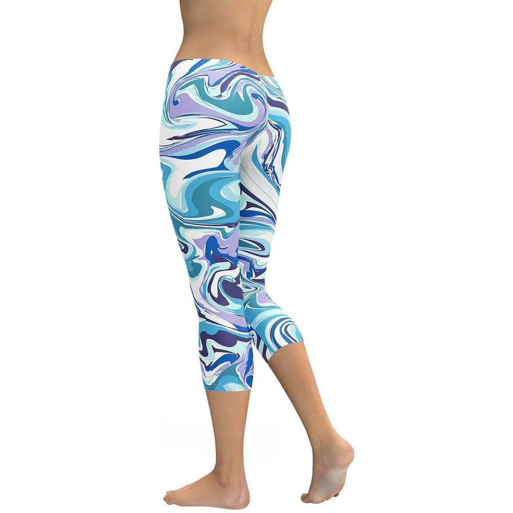 Vibrant Blue Marble Capris