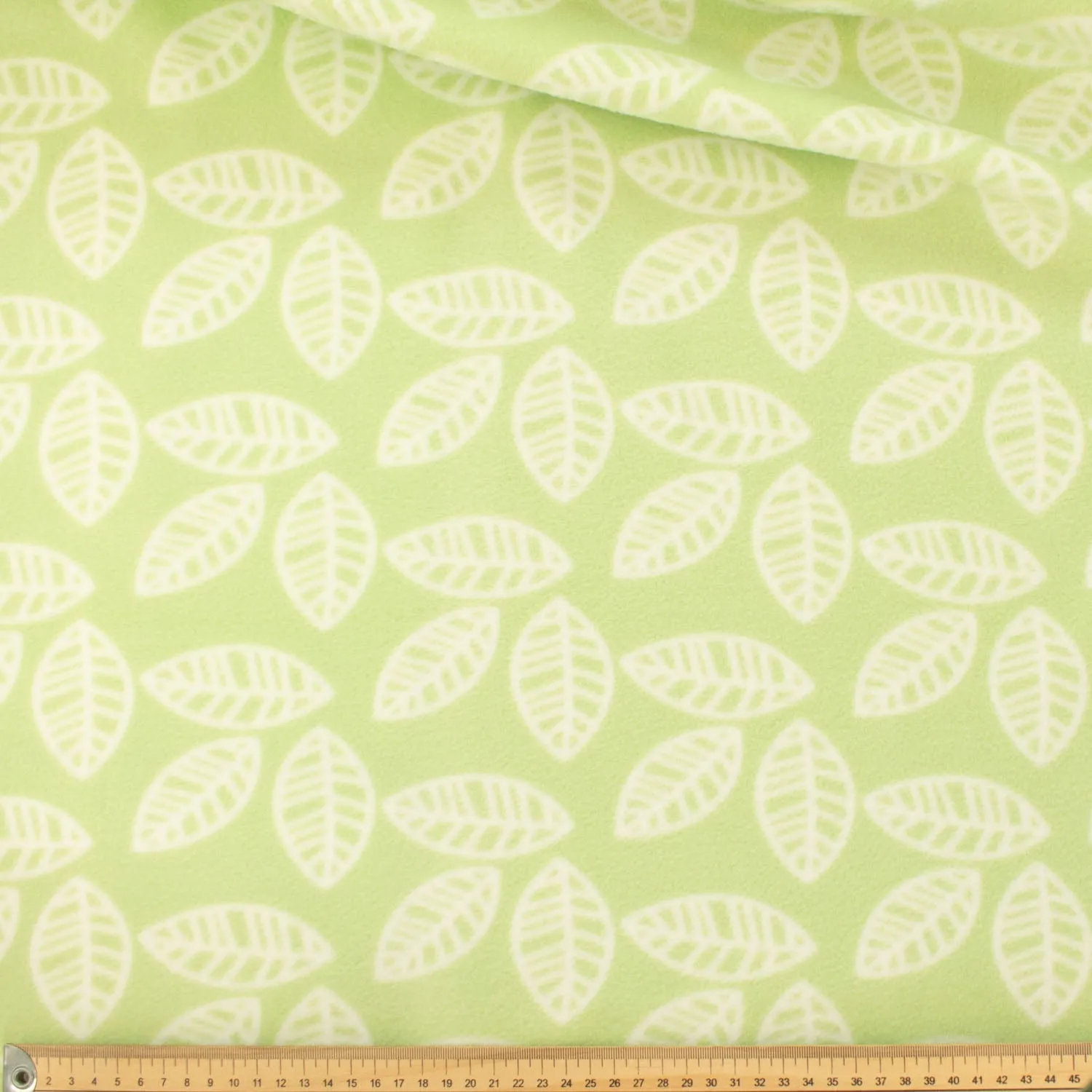 White Leaves on Green Printed Polar Fleece Design 144