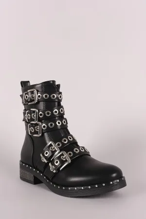 Wild Diva Lounge Grommet Buckle Strap Moto Boots