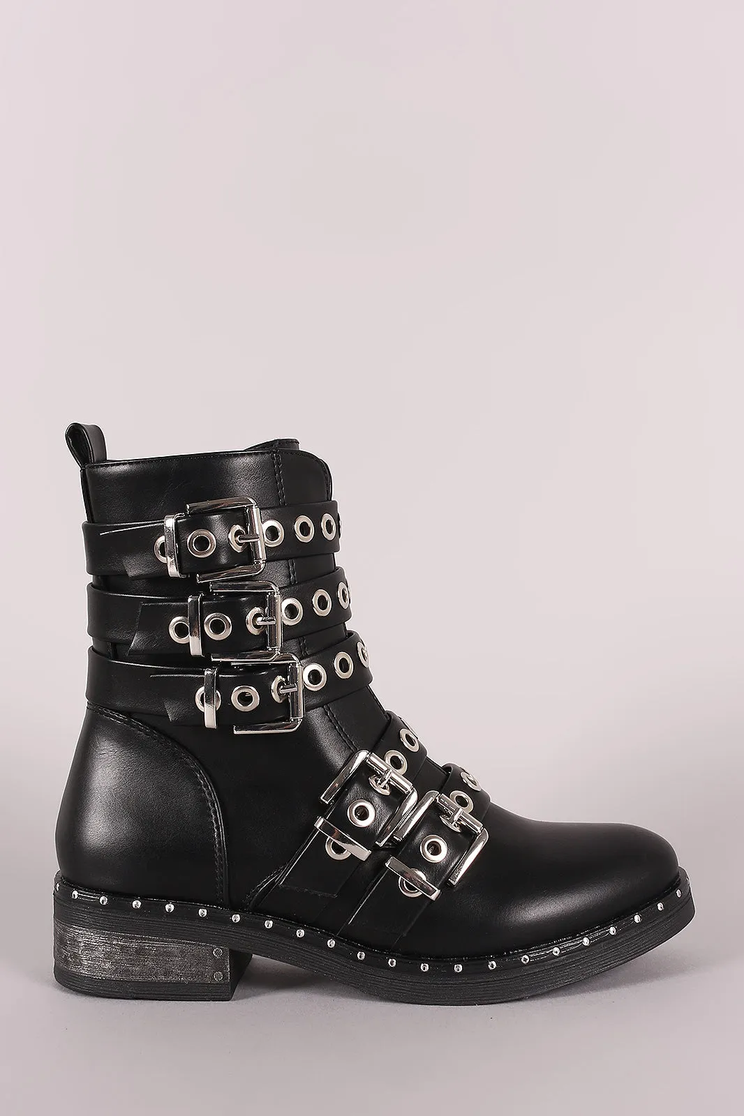 Wild Diva Lounge Grommet Buckle Strap Moto Boots