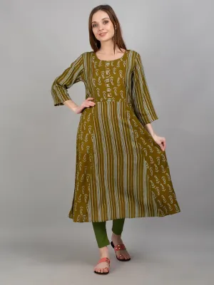 Women Olive Paisley Printed Kurta