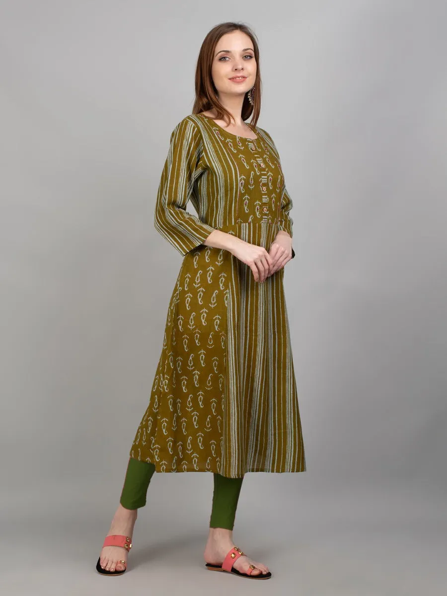 Women Olive Paisley Printed Kurta