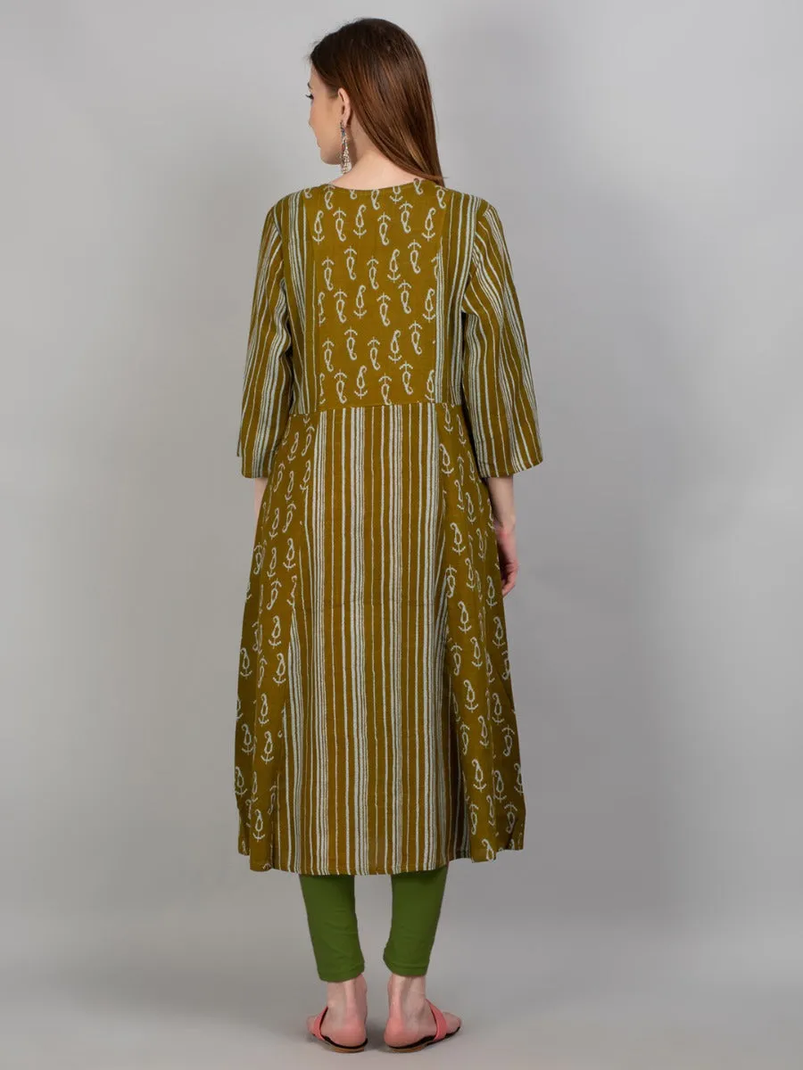 Women Olive Paisley Printed Kurta