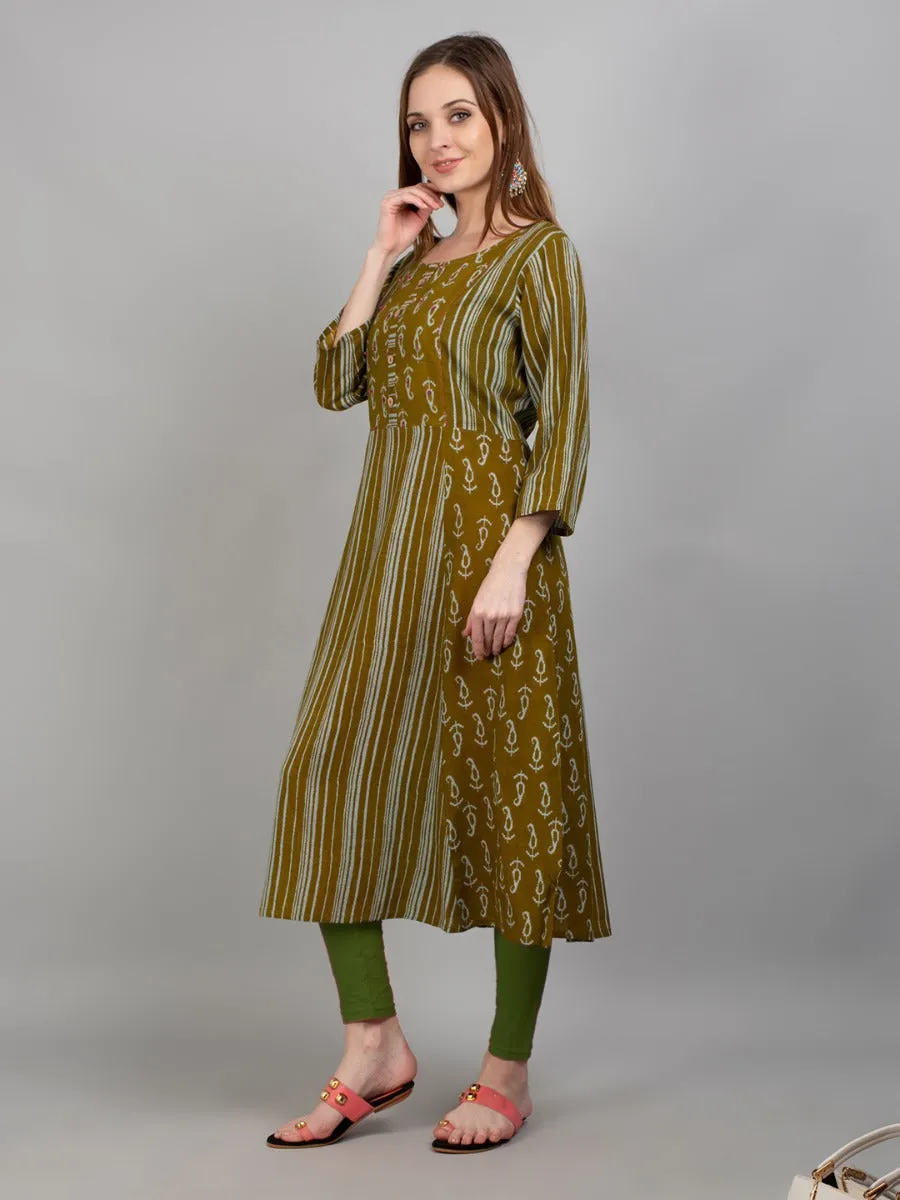Women Olive Paisley Printed Kurta