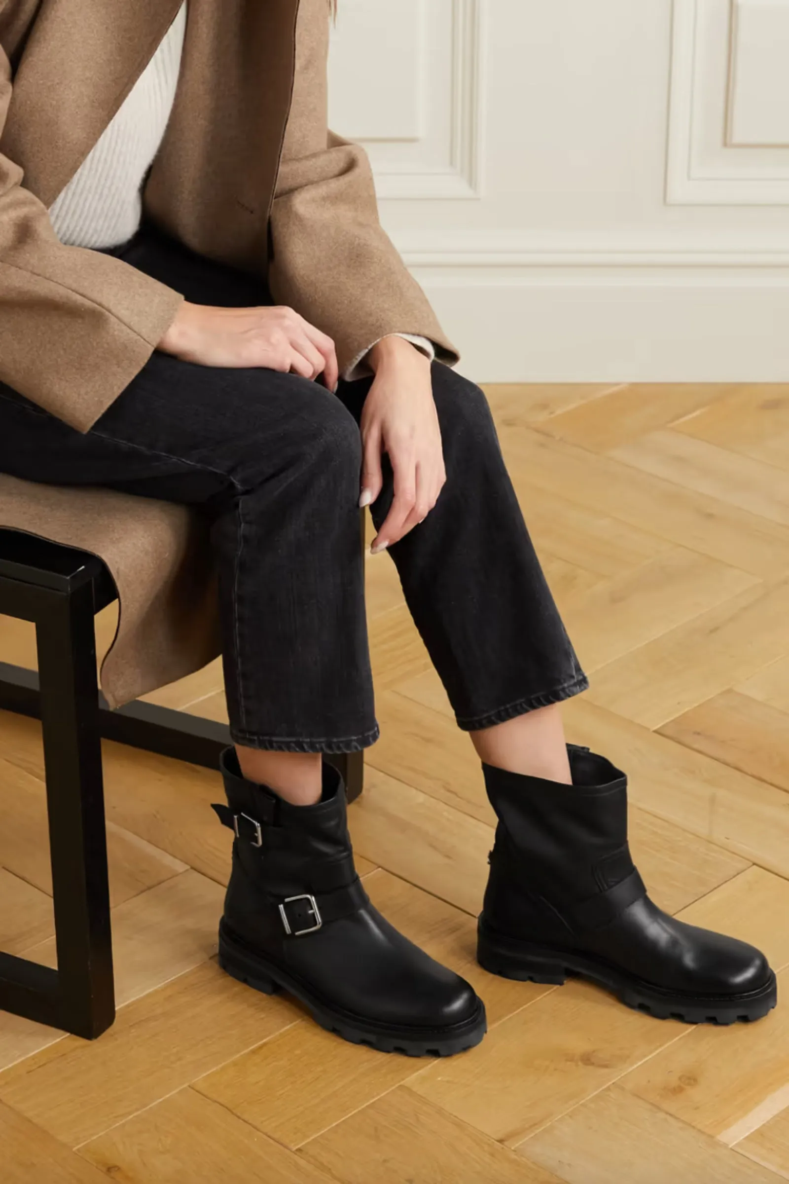 Youth II Buckled Leather Black Ankle Boots